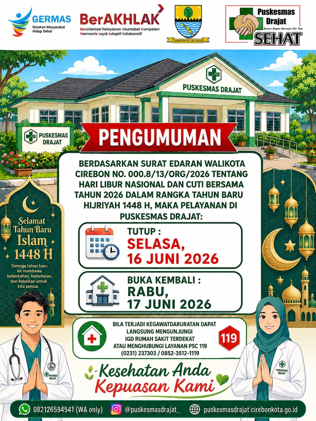 Pengumuman Jadwal Pelayanan dalam Rangka Tahun Baru Islam 1448 Hijriah