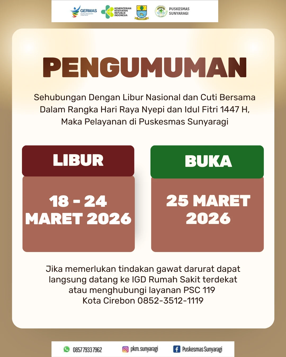 Pengumuman Libur Hari Raya Nyepi dan Idul Fitri 1447 H.