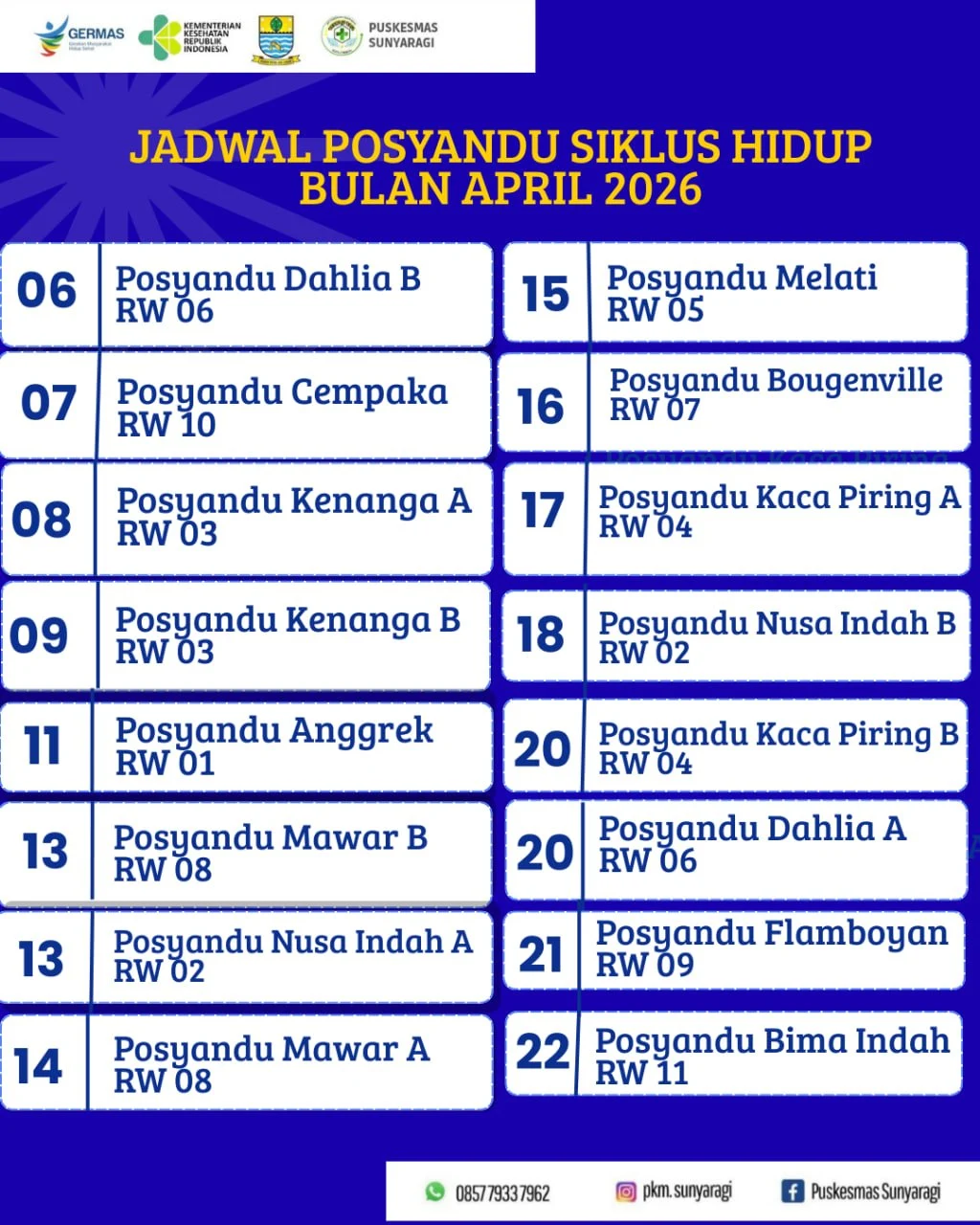 Jadwal Posyandu dan Imunisasi Rutin bulan April 2026.