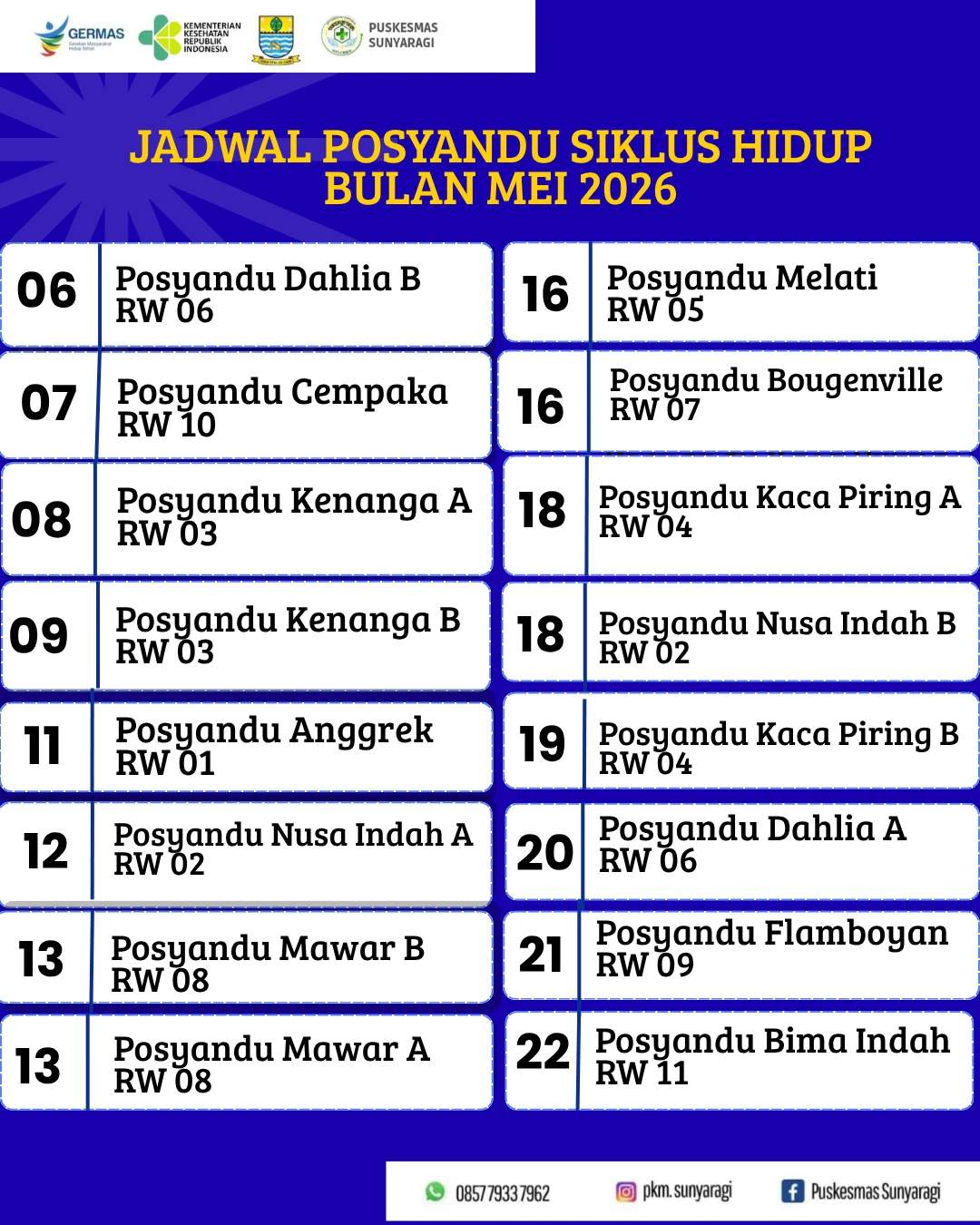Jadwal Posyandu dan Imunisasi Rutin bulan Mei 2026