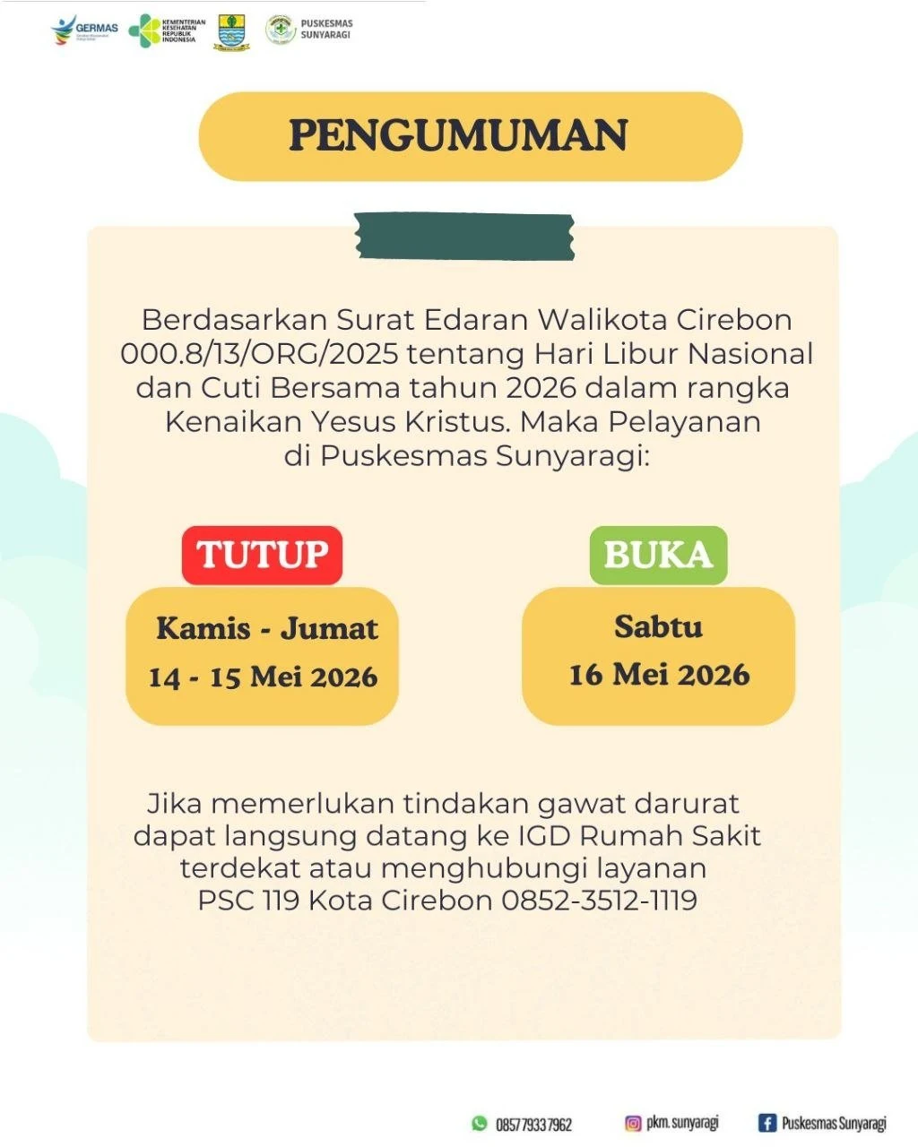 Pengumuman Libur Kenaikan Yesus Kristus
