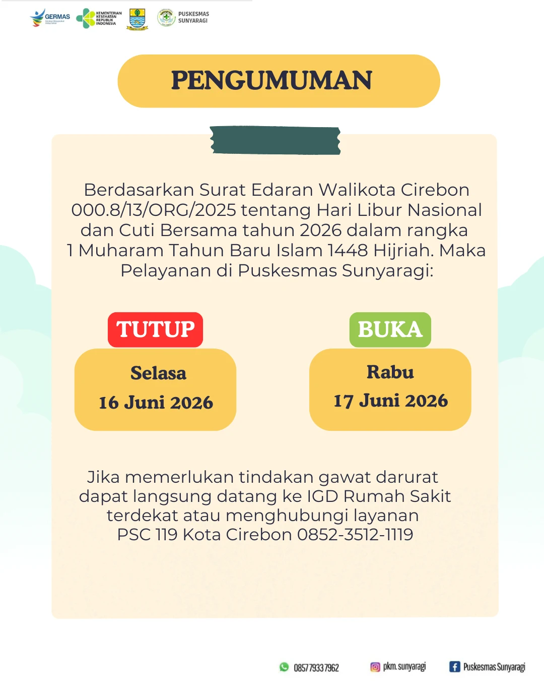 Pengumuman libur dalam rangka tahun baru islam 1448 Hijriah.